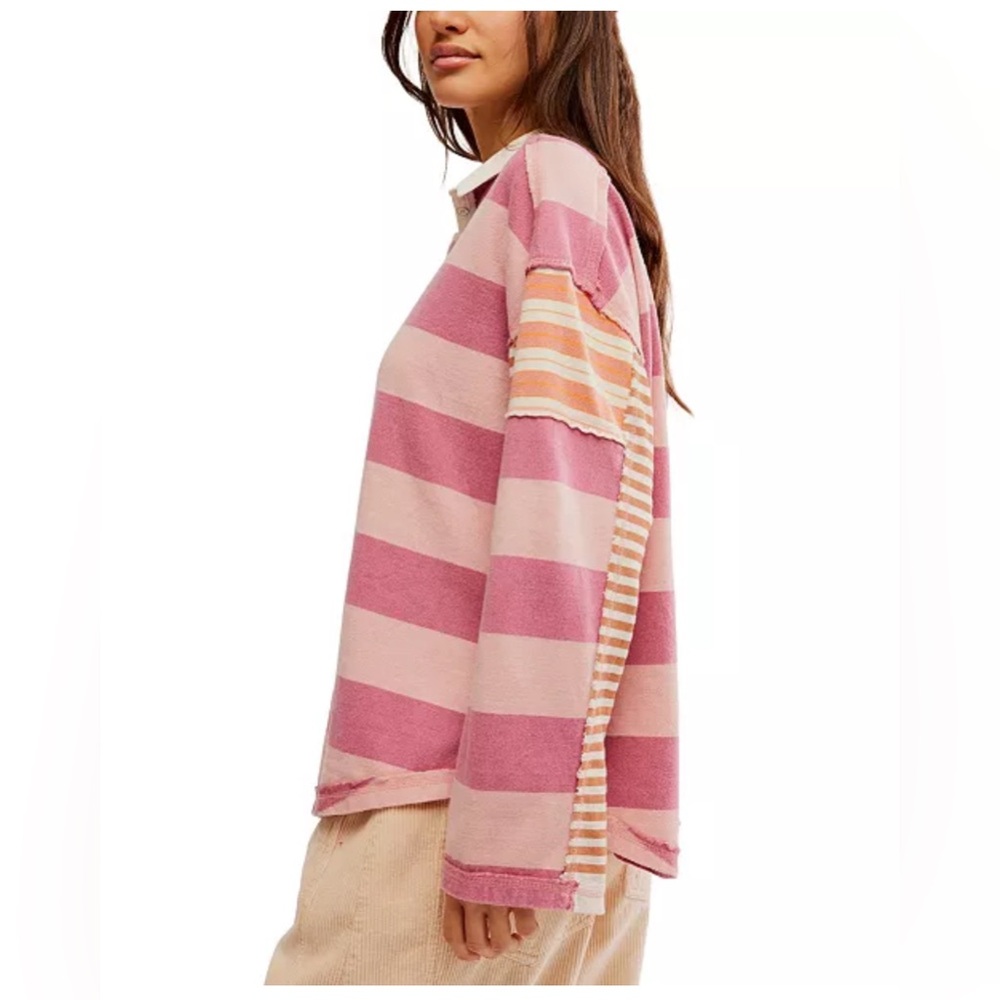 Free People Aster Stripe Tee in Farm Combo Size Small - Picture 3 of 7